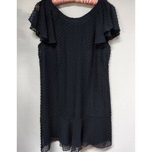 J. CREW Silk Blend Textured Swiss Dot Flutter Sleeve Flounce Dress Size 6 Black